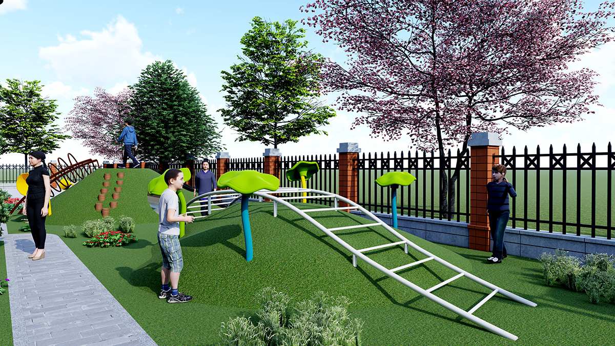 Micro-terrain climbing slope with play ladder for community playground सामुदायिक खेल के मैदान के लिए खेल की सीढ़ी के साथ सूक्ष्म भू-भाग चढ़ाई ढलान