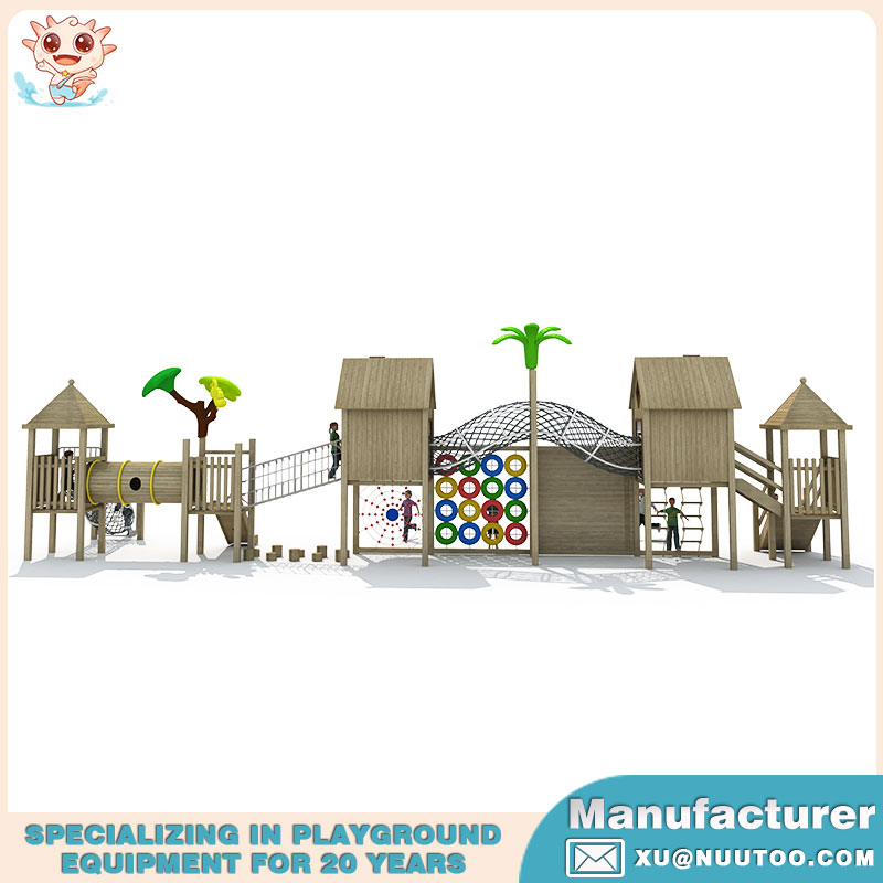  स्लाइड के साथ लकड़ी का आउटडोर खेल का मैदान प्लेसेट