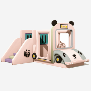 स्लाइड के साथ पांडा बस थीम वाला इनडोर सॉफ्ट प्ले क्लाइंबर