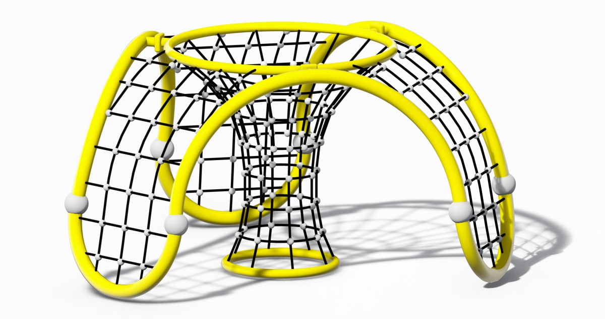 बच्चों के चढ़ने के खेल के मैदान के उपकरण डोम-2 का मनोरम प्रदर्शन