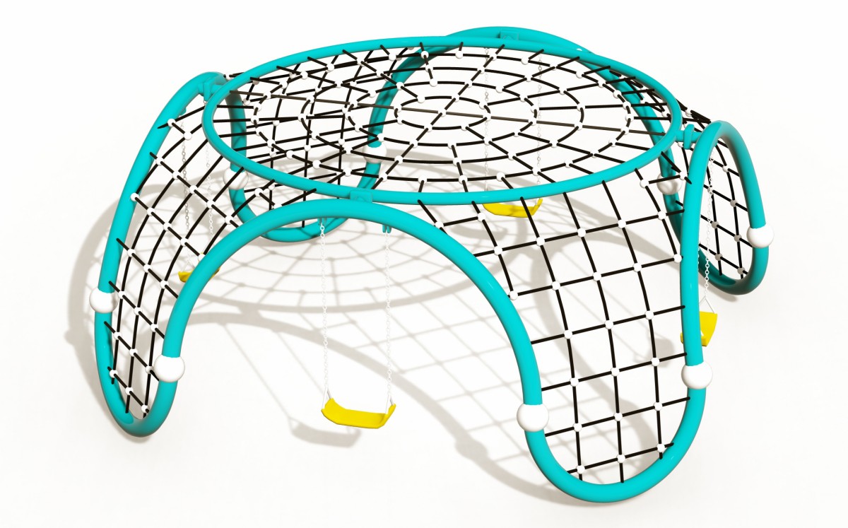 स्विंग सेट-1 के साथ स्पाइडर वेब क्लाइंबर का मनोरम प्रदर्शन