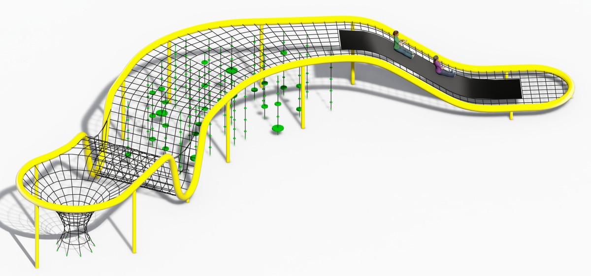आउटडोर स्पाइडर नेट सॉफ्ट क्लाइंबिंग सेट-4 का पैनोरमिक डिस्प्ले