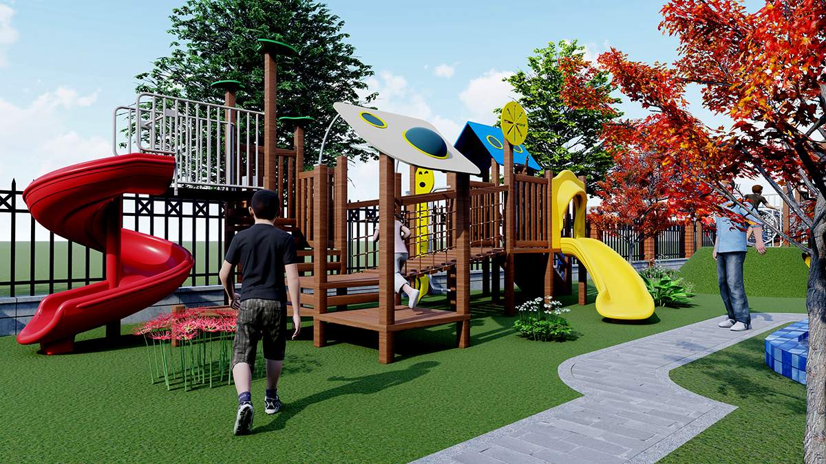 Custom wooden playground slide for apartment community play area अपार्टमेंट सामुदायिक खेल क्षेत्र के लिए कस्टम लकड़ी का खेल का मैदान स्लाइड