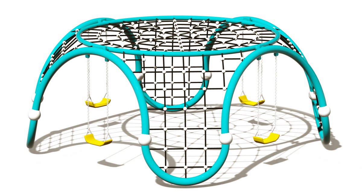 स्विंग सेट-3 के साथ स्पाइडर वेब क्लाइंबर का मनोरम प्रदर्शन