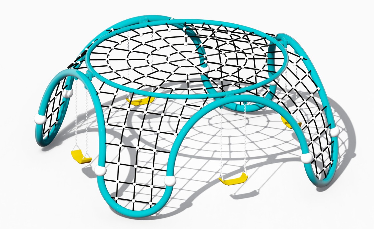 स्विंग सेट-2 के साथ स्पाइडर वेब क्लाइंबर का मनोरम प्रदर्शन