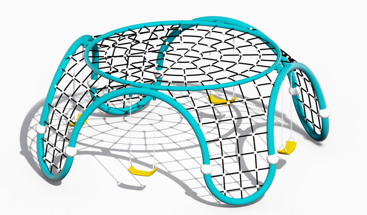 स्विंग सेट-4 के साथ स्पाइडर वेब क्लाइंबर का मनोरम प्रदर्शन