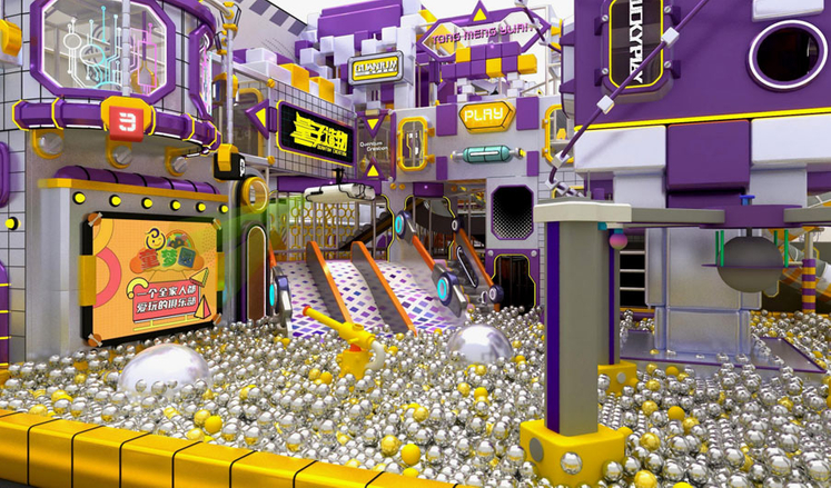 कैंडी-प्रेरित इनडोर खेल का मैदान का अनुभव