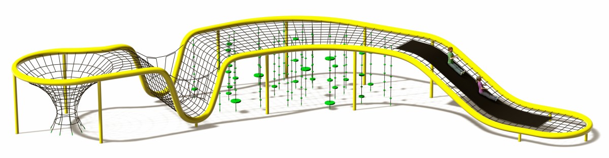 आउटडोर स्पाइडर नेट सॉफ्ट क्लाइंबिंग सेट-1 का पैनोरमिक डिस्प्ले
